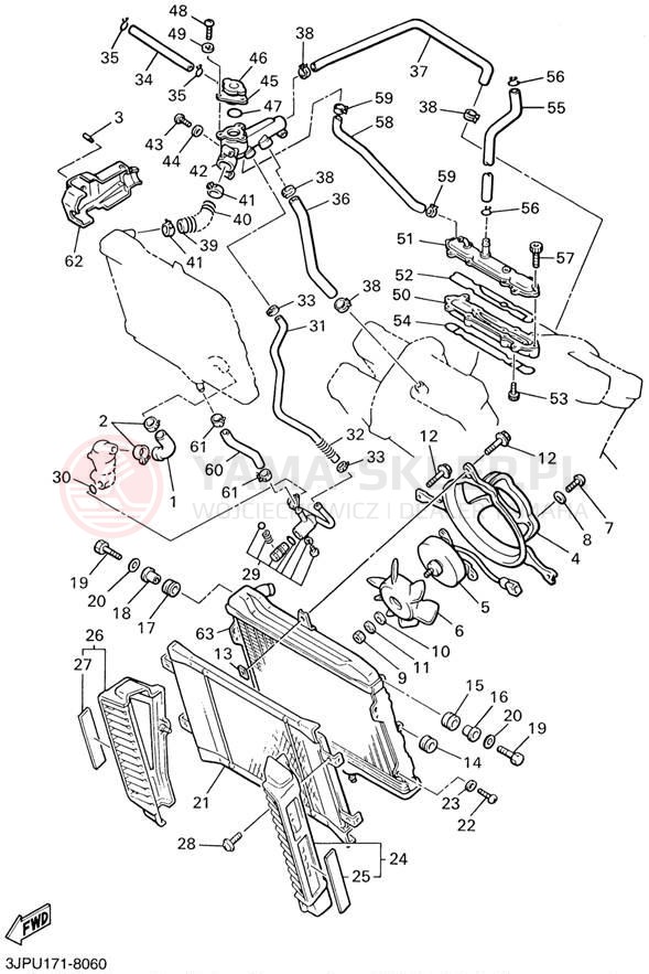 Schemat "Układ chlodzenia" do Yamaha V-MAX 1200 VMX12LC/VMX12L