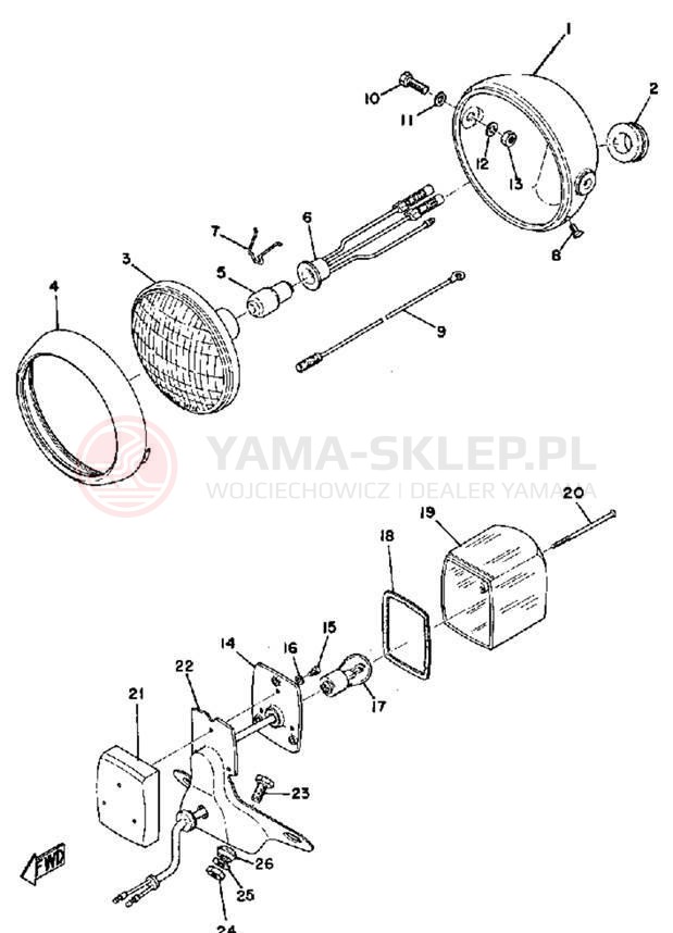 Schemat "Oświetlenie przód i tył" do Yamaha JT1/JT1L