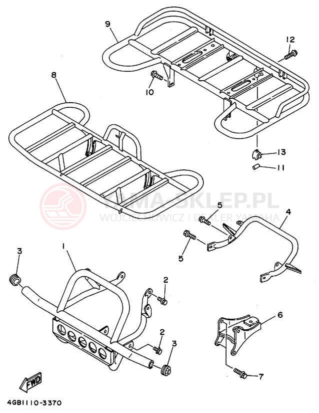 Schemat "osłona / stelaż" do Yamaha KODIAK 4WD YFM400FWF_