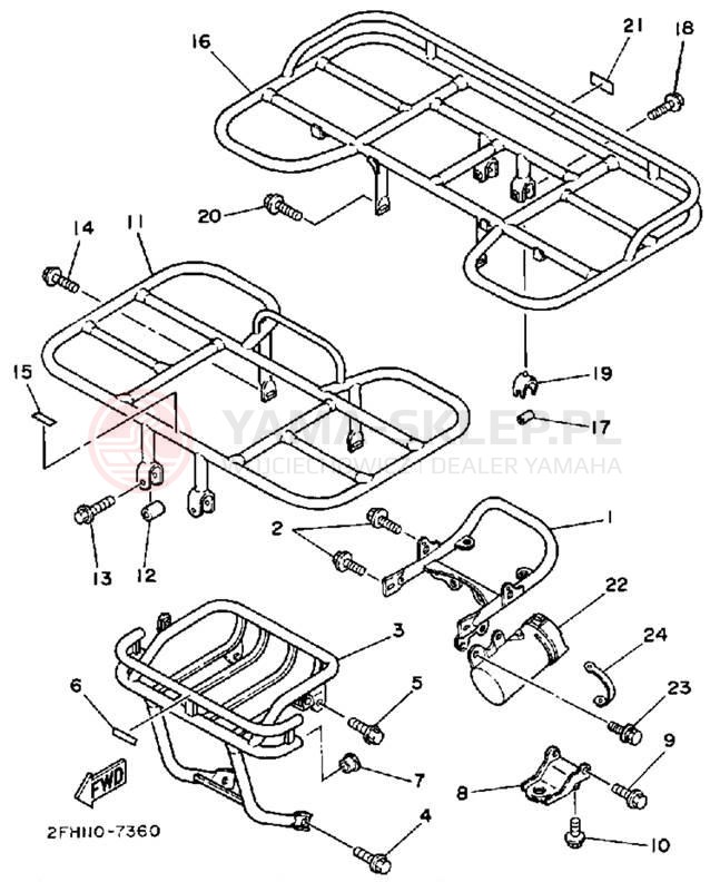 Schemat "osłona / stelaż" do Yamaha MOTO-4 YFM200DXT