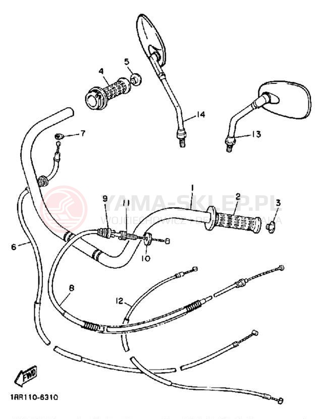 Schemat "Kierownica i osprzęt" do Yamaha VIRAGO 700 XV700SS/XV700SSC