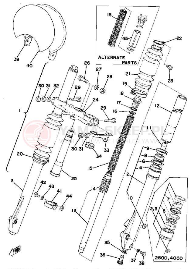 Schemat "Amortyzatory przód" do Yamaha IT250E/IT400E