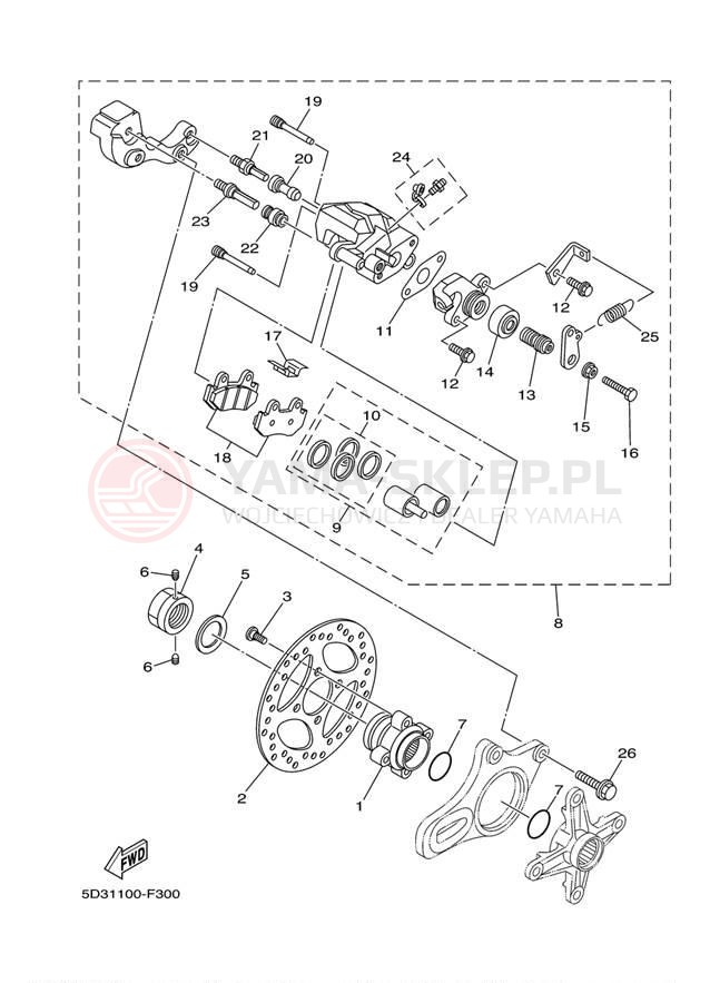 Schemat "Zacisk hamulcowy tylny" do Yamaha YFZ450 YFZ45DB/YFZ45DW