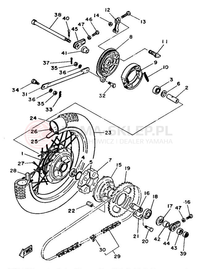 Schemat "Koło tył" do Yamaha RT100F