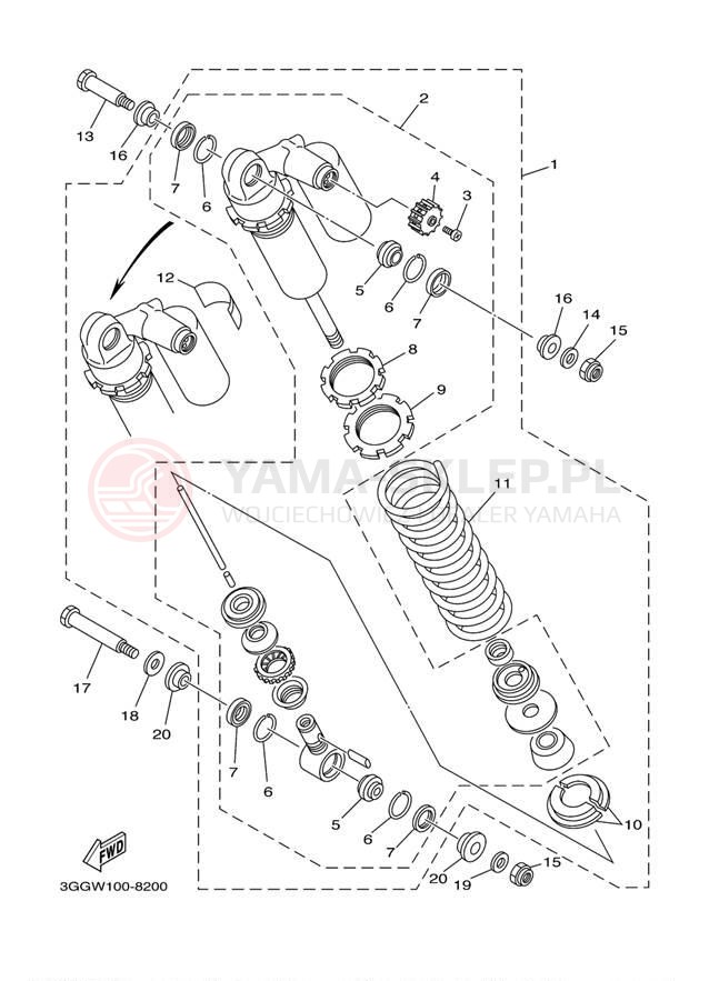 Schemat "zawieszenie tył" do Yamaha BANSHEE YFZ350N