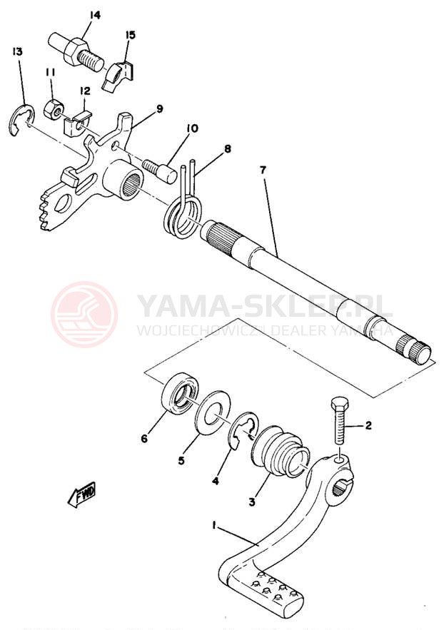 Schemat "Dźwignia zmiany biegów, wałek" do Yamaha MX250B