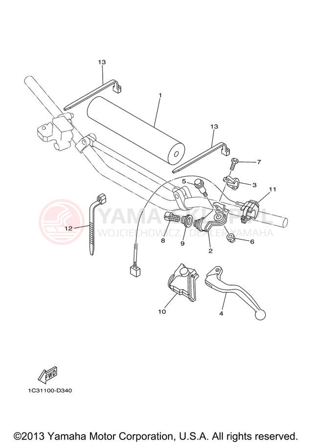 Schemat "Kierownica i osprzęt" do Yamaha YZ125 YZ125V