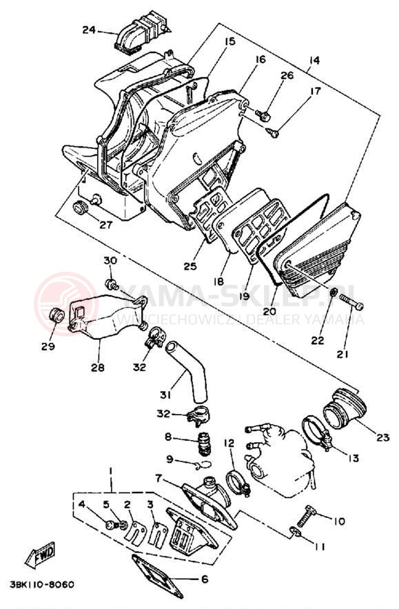 Schemat "Filtr powietrza" do Yamaha DT50LC/DT50A