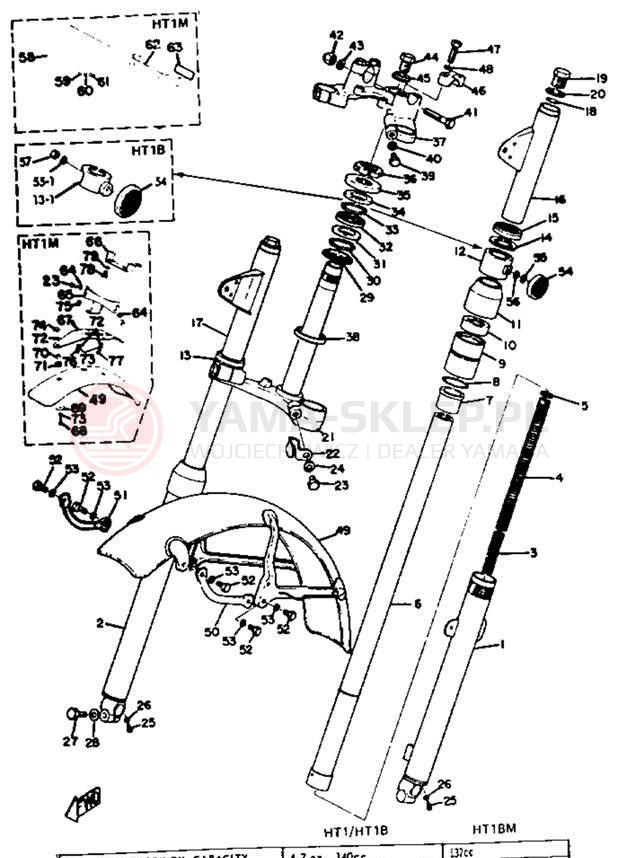 Schemat "Amortyzatory przód, błotnik" do Yamaha HT1