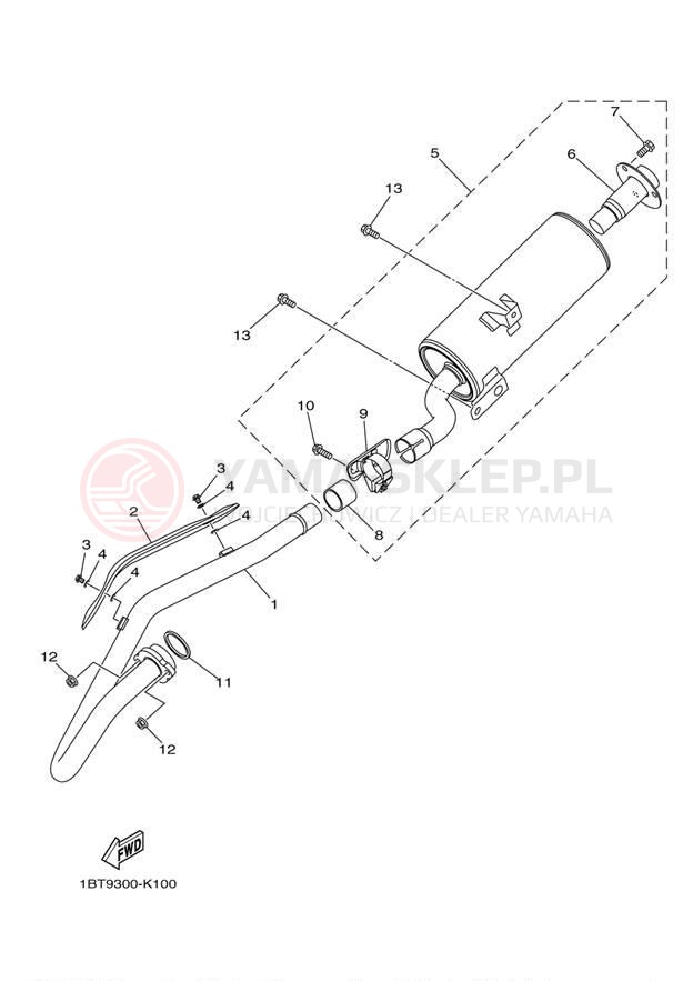 Schemat "Wydech końcowy" do Yamaha RAPTOR 250 YFM25RAW/YFM25RAL