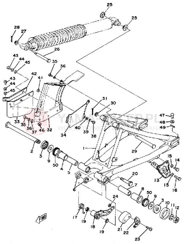 Schemat "Wahacz, osłona łańcucha" do Yamaha IT175F