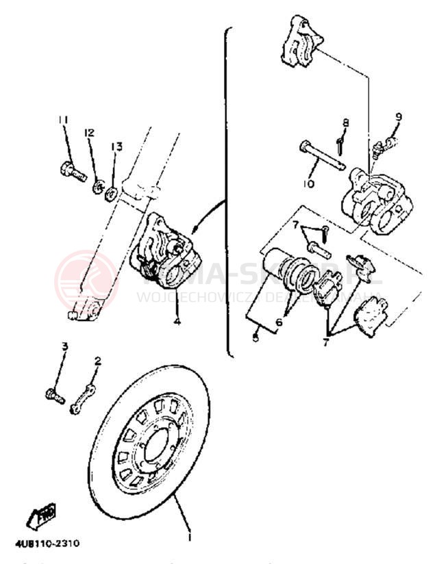 Schemat "Zacisk hamulcowy + tarcza przód" do Yamaha XJ550RK