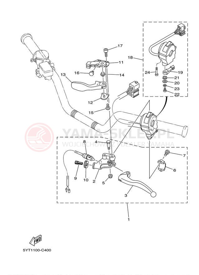 Schemat "Kierownica i osprzęt" do Yamaha RAPTOR 350 YFM35RZW