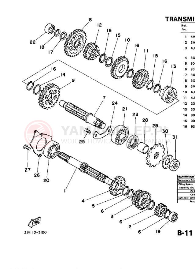Schemat "Skrzynia biegów " do Yamaha YT125N
