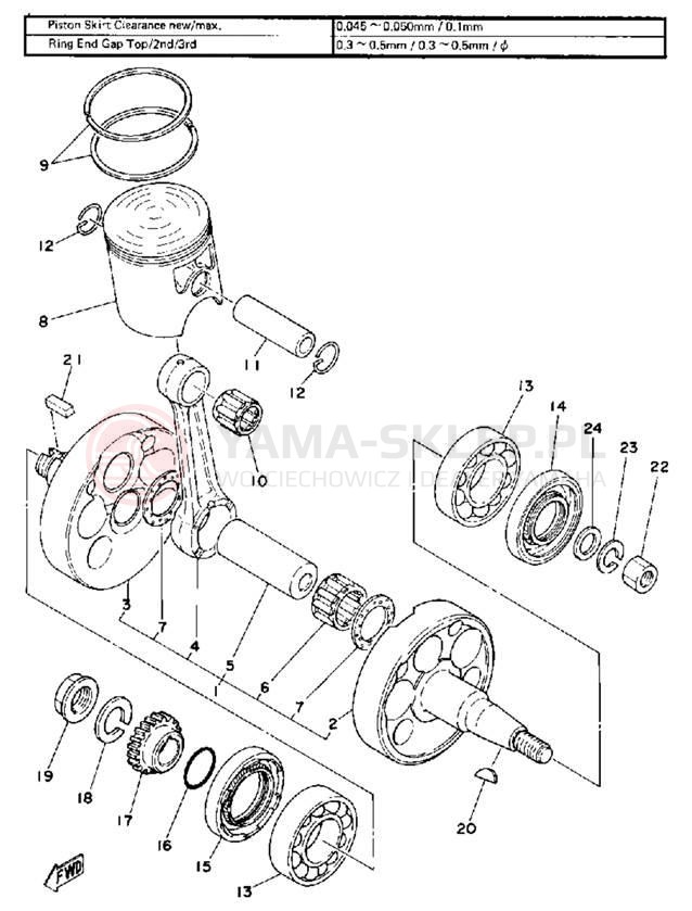 Schemat "Wał korbowy, tłok" do Yamaha IT250F