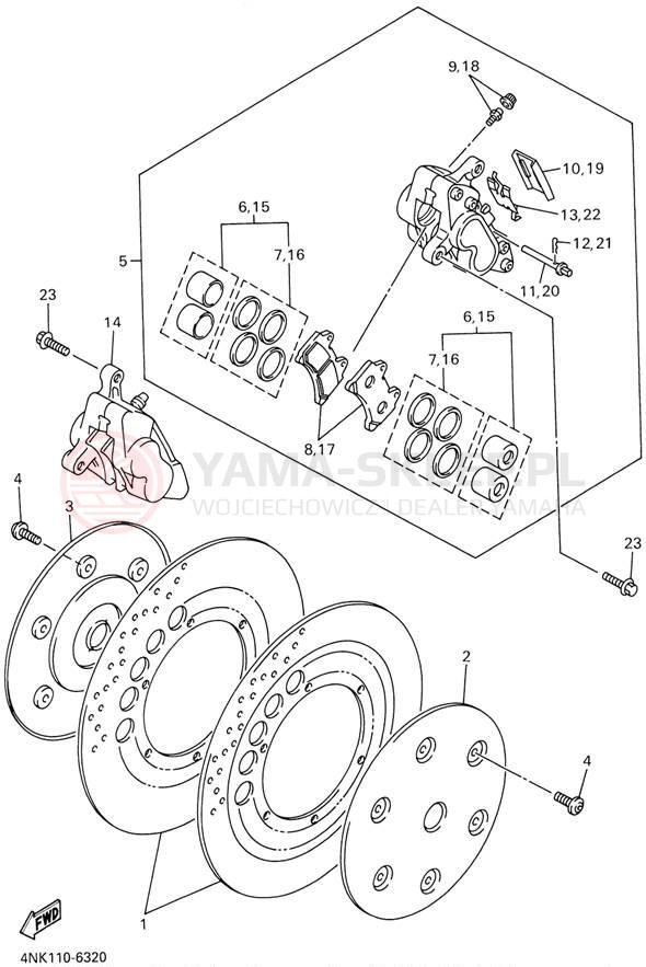 Schemat "Zacisk hamulcowy + tarcza przód" do Yamaha XVZ13LTLC/XVZ13LTL
