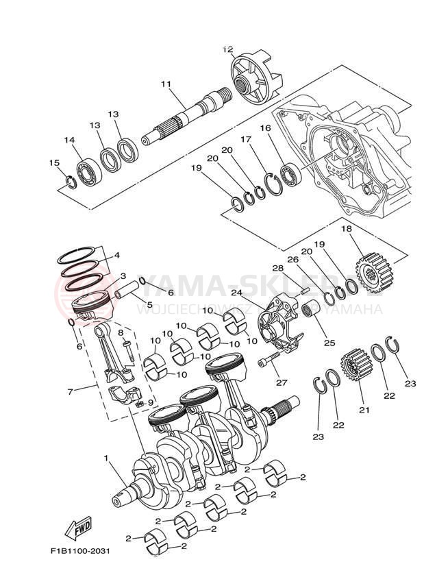 Schemat "Wał korbowy, tłok" do Yamaha SR230 SRT1000D