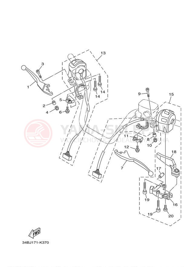 Schemat "Kierownica i osprzęt" do Yamaha MAJESTY YP400BG