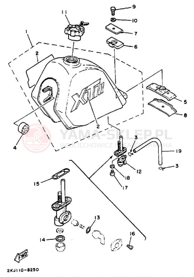 Schemat "zbiornik paliwa" do Yamaha XT350A/XT350AC