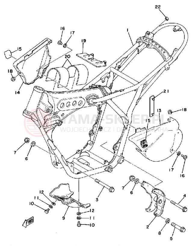 Schemat "pokrywa boczna ramy" do Yamaha IT175F