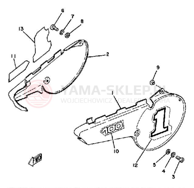 Schemat "Pokrywa boczna" do Yamaha YZ100G
