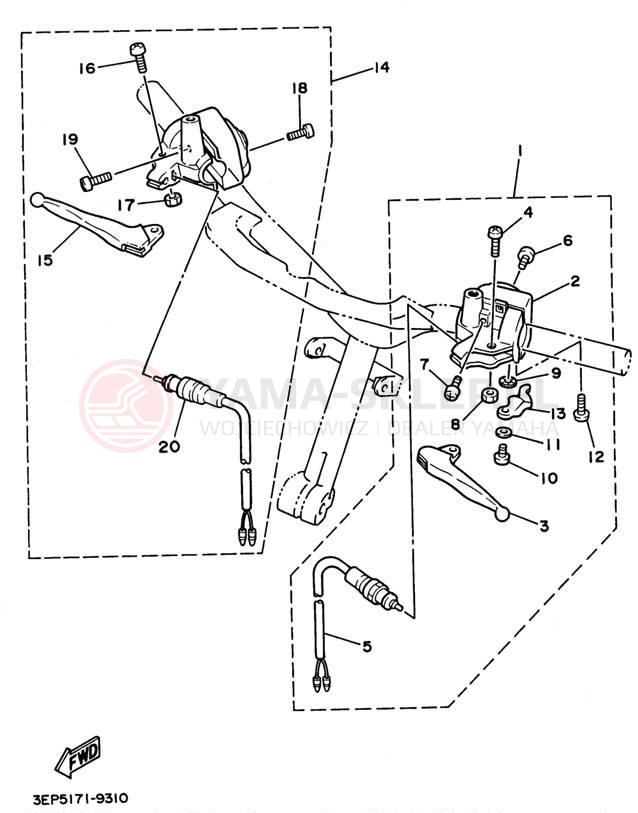 Schemat "Kierownica i osprzęt" do Yamaha RAZZ SH50K