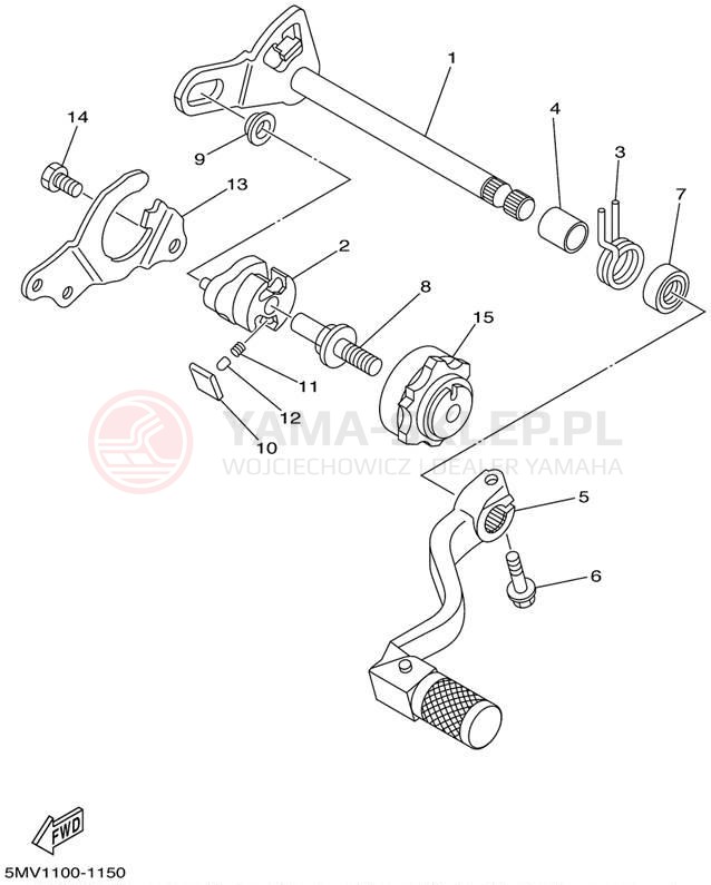 Schemat "Dźwignia zmiany biegów, wałek" do Yamaha YZ125 YZ125P