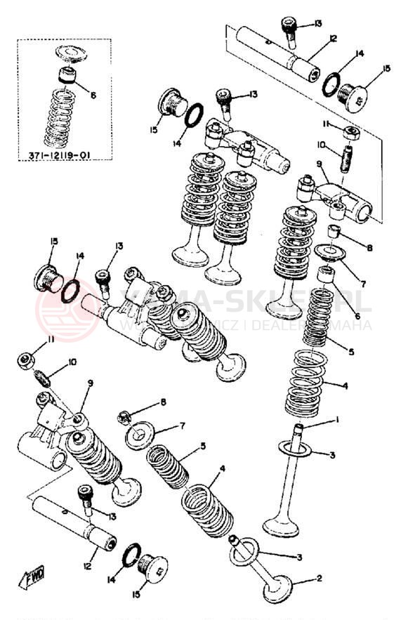 Schemat "Zawory - dźwigienki zaworowe" do Yamaha TX500A