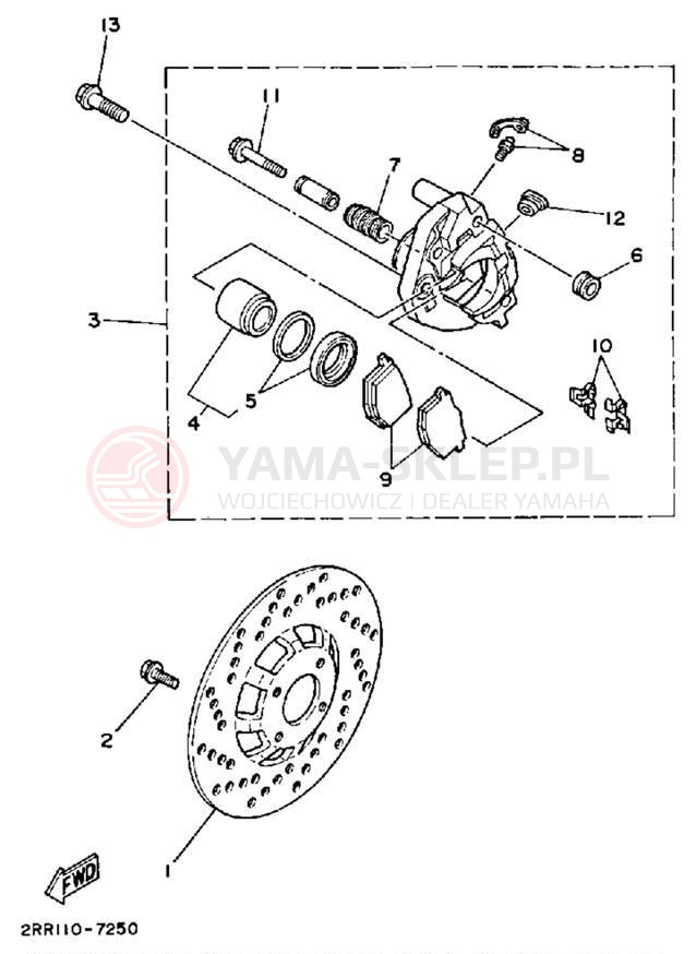 Schemat "Zacisk hamulcowy + tarcza przód" do Yamaha YSR50T