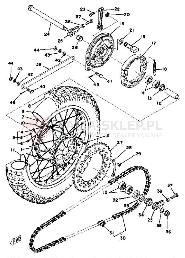 Schemat "Koło tył" do Yamaha YZ250E