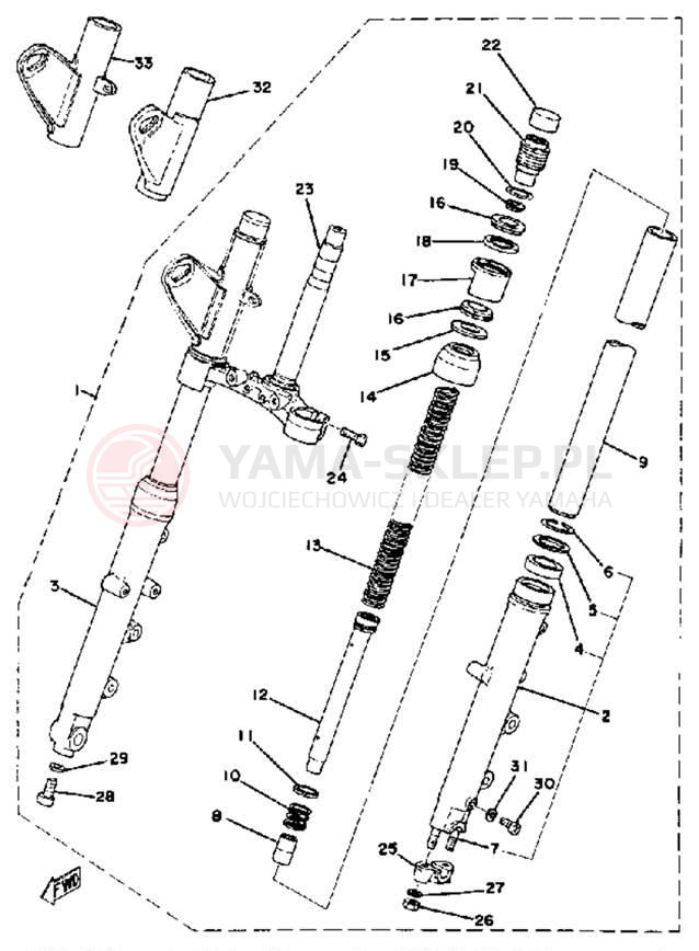 Schemat "Amortyzatory przód" do Yamaha XS650D