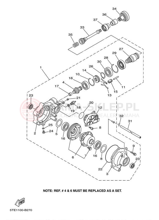 Schemat "Wał napędowy przód" do Yamaha KODIAK 400 4WD YFM400FAR
