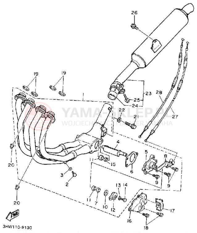 Schemat "Wydech końcowy" do Yamaha FZR600RAC