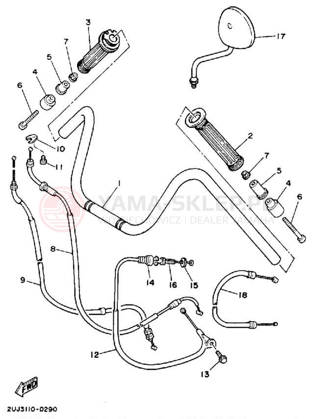 Schemat "Kierownica i osprzęt" do Yamaha ROUTE 66 XV250AC/XV250A