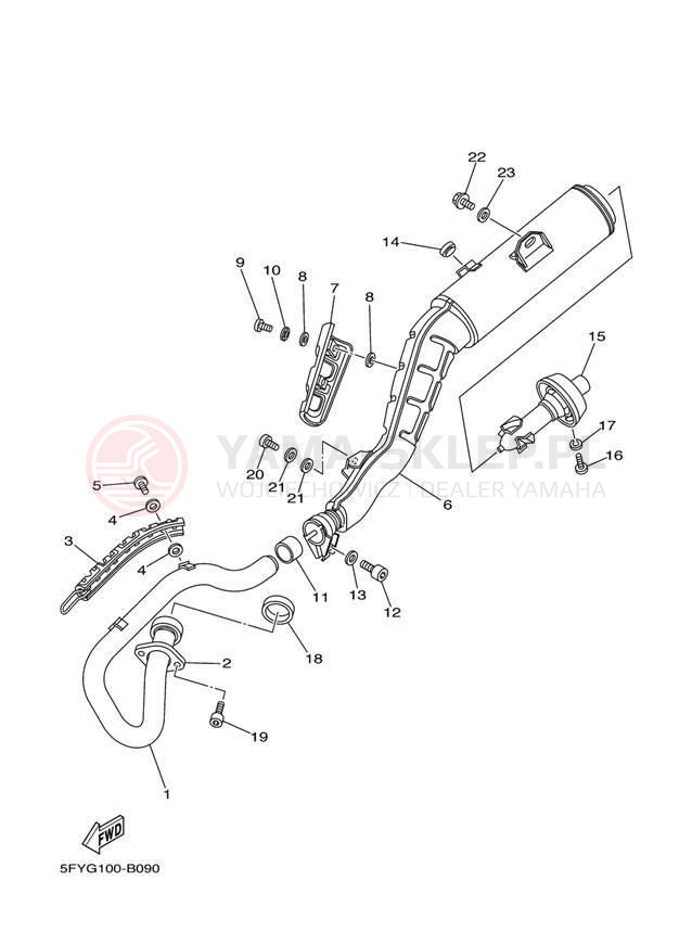 Schemat "Wydech końcowy" do Yamaha TW200 TW200T1C/TW200T1