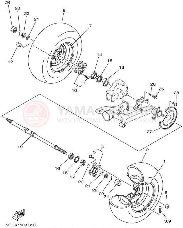 Schemat "Koło tył" do Yamaha KODIAK 4WD YFM400FAP