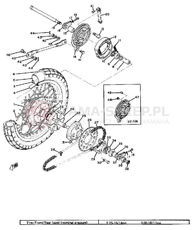 Schemat "Koło tył" do Yamaha DT100B