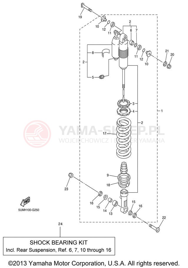 Schemat "zawieszenie tył" do Yamaha WR250FX WR250FX