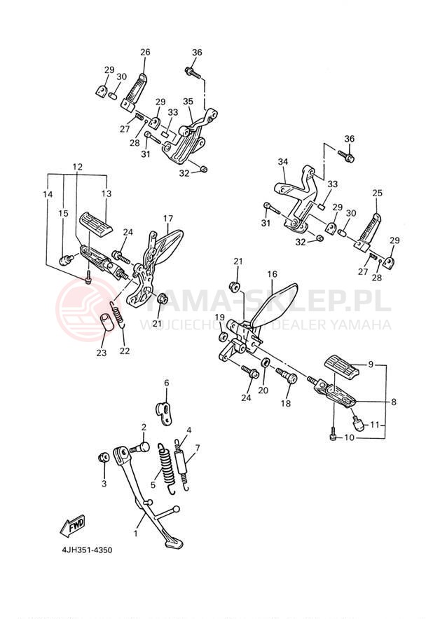 Schemat "Stopka postojowa i podnóżki" do Yamaha YZF600R YZF600RM/YZF600RMC