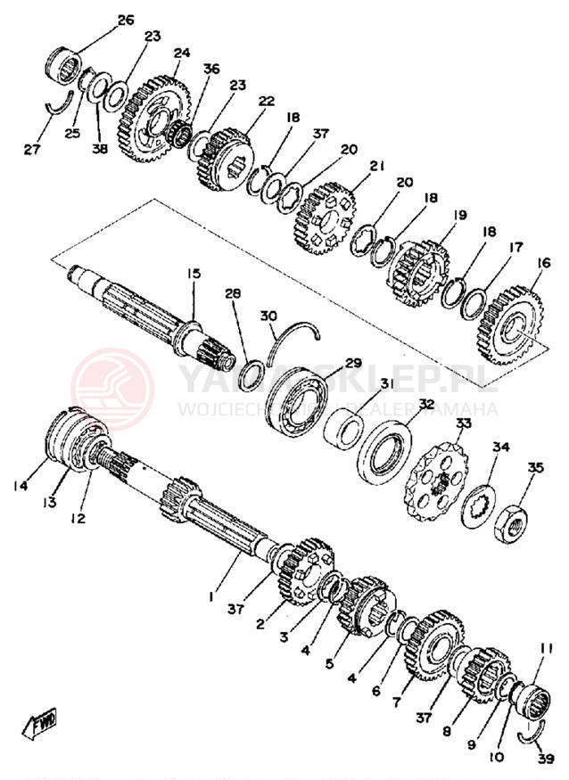 Schemat "Skrzynia biegów " do Yamaha XS500 XS500E
