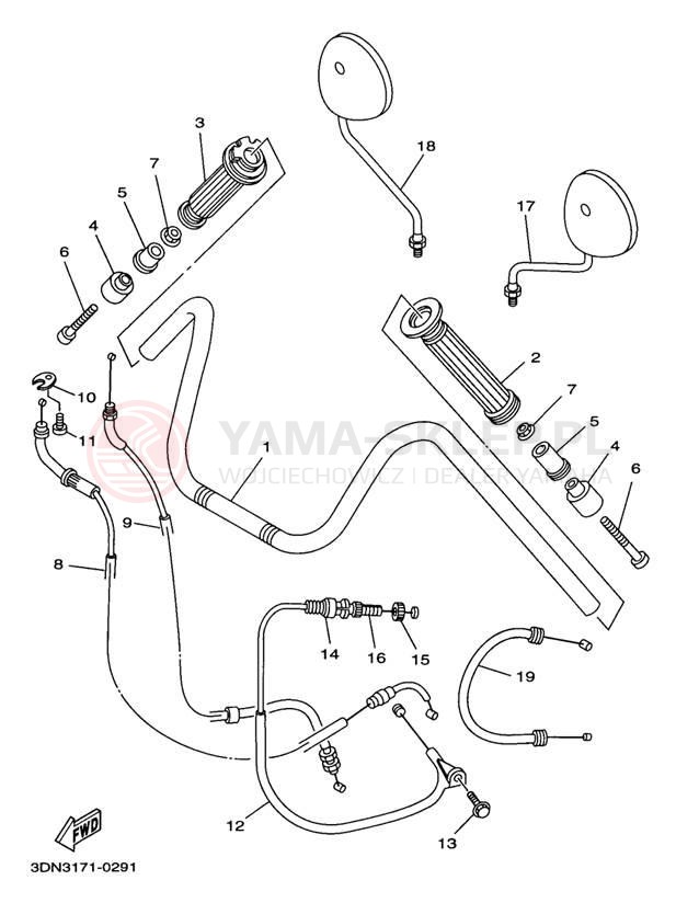 Schemat "Kierownica i osprzęt" do Yamaha VIRAGO 250 XV250M/XV250MC