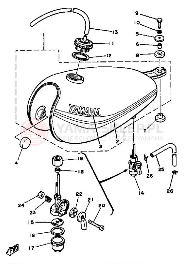 Schemat "zbiornik paliwa" do Yamaha DT100H