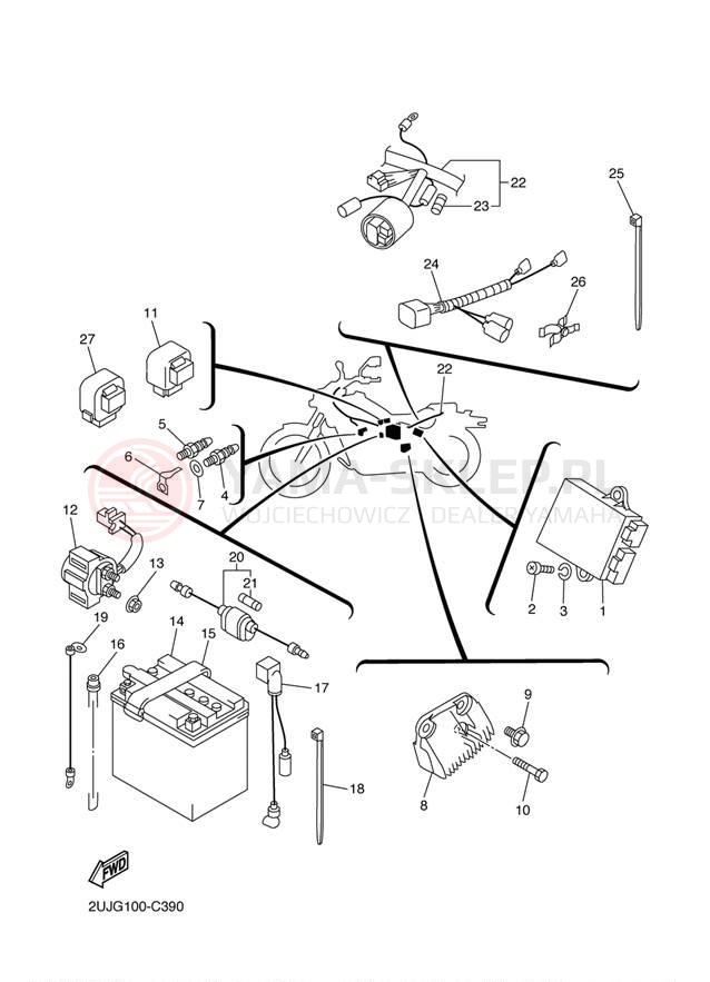 Schemat "układ elektryczny" do Yamaha VIRAGO 250 XV250SC/XV250S