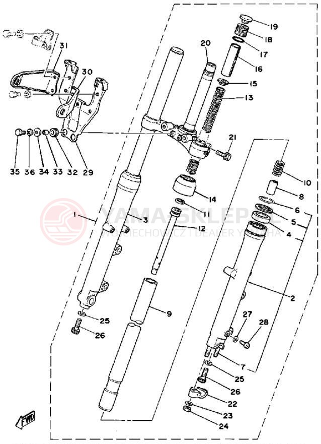 Schemat "Amortyzatory przód" do Yamaha SR500H