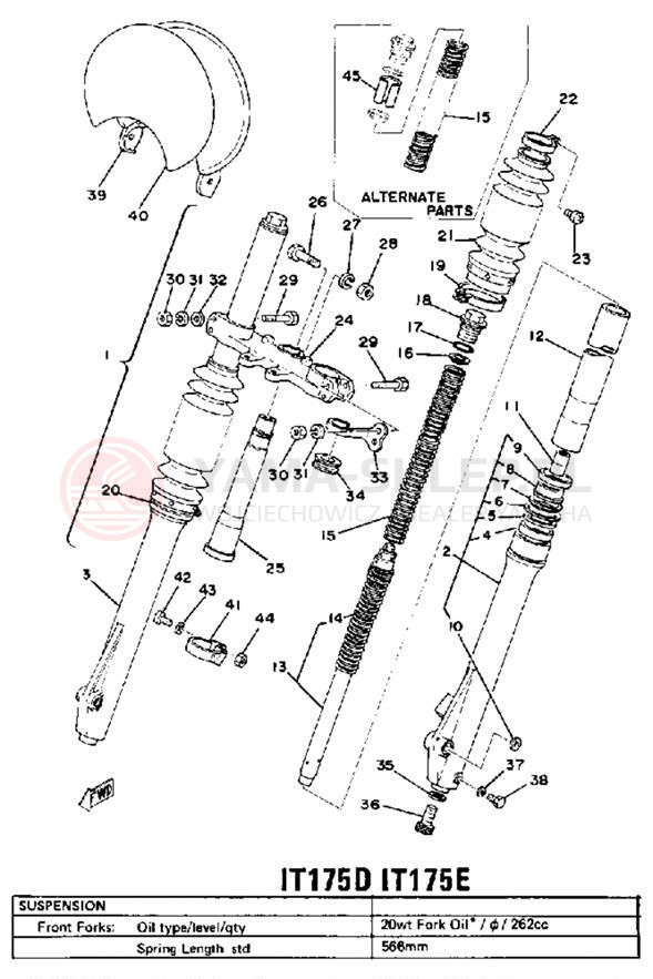 Schemat "Amortyzatory przód" do Yamaha IT175D