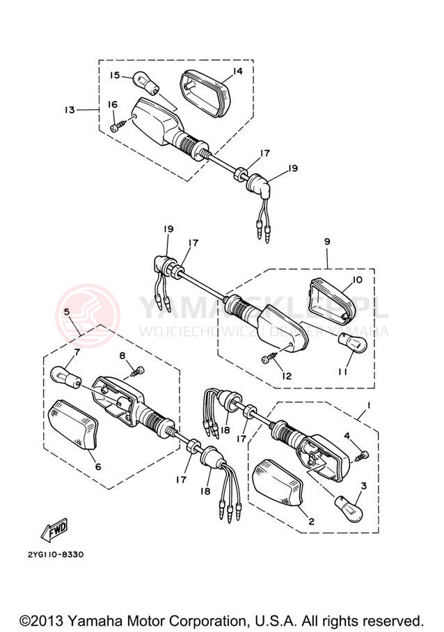 Schemat "kierunkowskazy" do Yamaha TW200 TW200V/TW200VC