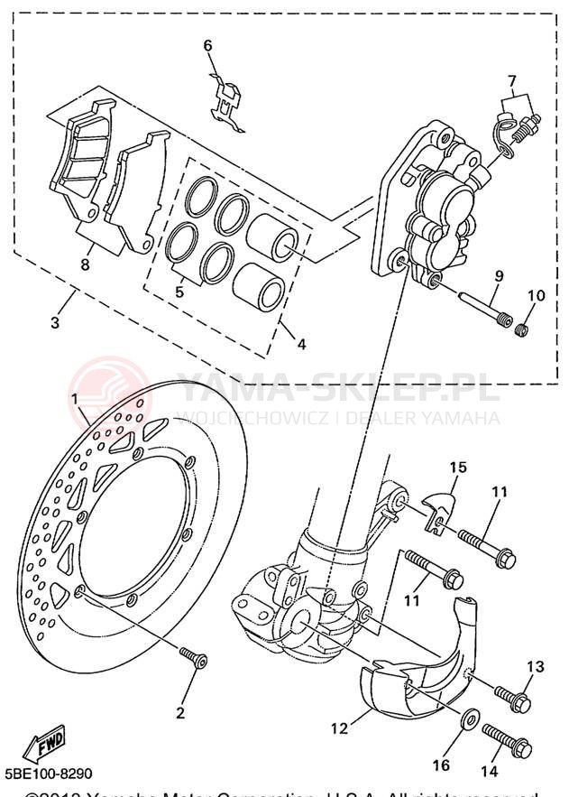 Schemat "Zacisk hamulcowy + tarcza przód" do Yamaha YZ400FL