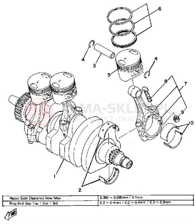 Schemat "Wał korbowy, tłok" do Yamaha XS850SG