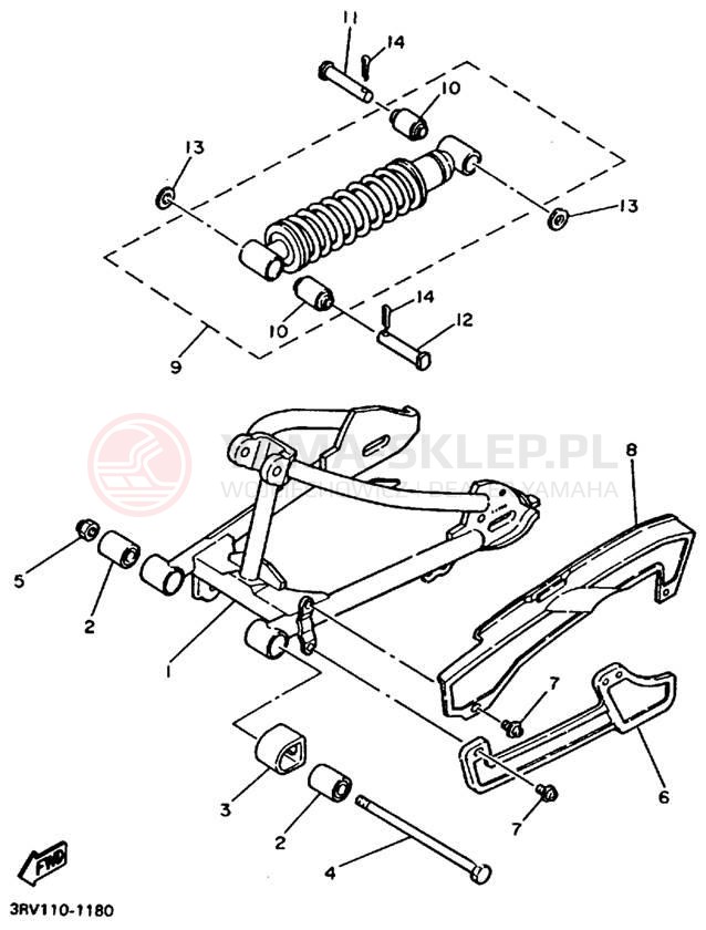 Schemat "REAR ARM - SUSPENSION" do Yamaha Y-ZINGER PW80G