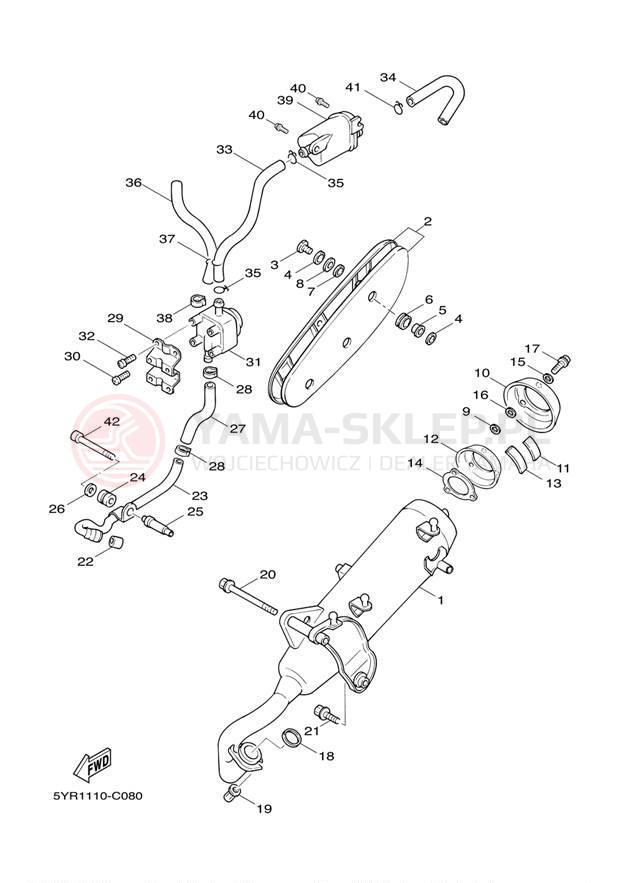 Schemat "Wydech końcowy" do Yamaha VINO 125 YJ125W